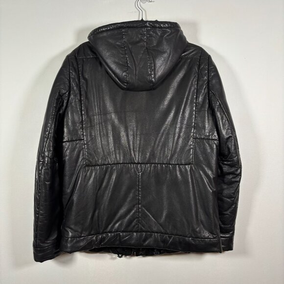 Hugo Boss Lamb Leather Winter Jacket Coat Black Hooded Puffer Luxury Size Small - Picture 7 of 10